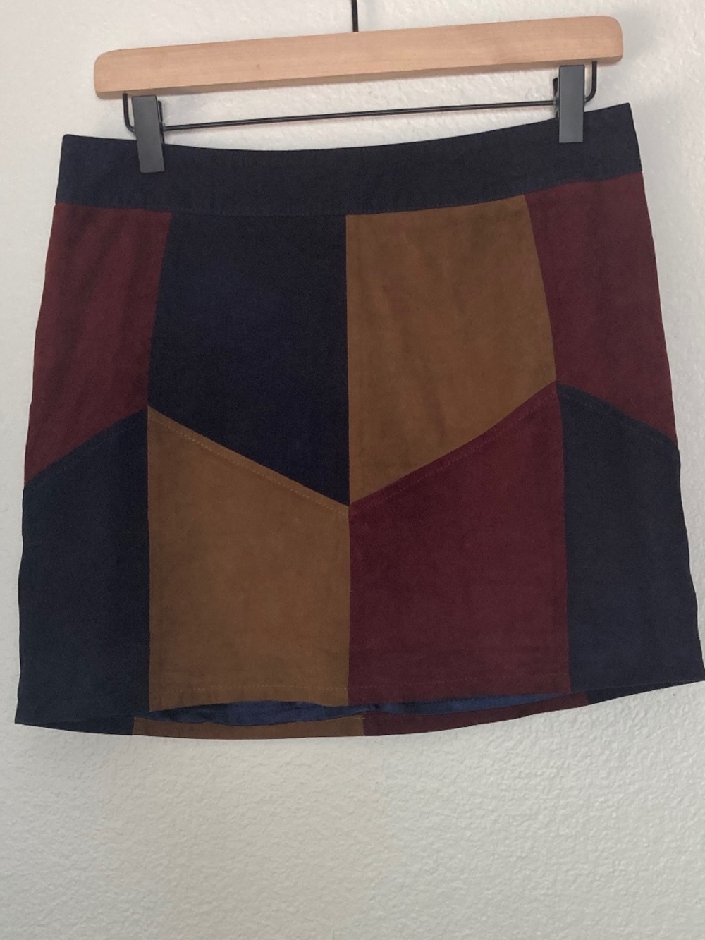 Lamarque Kewa Mini Skirt Size 4 Suede Patchwork Leather Retro Boho Leather